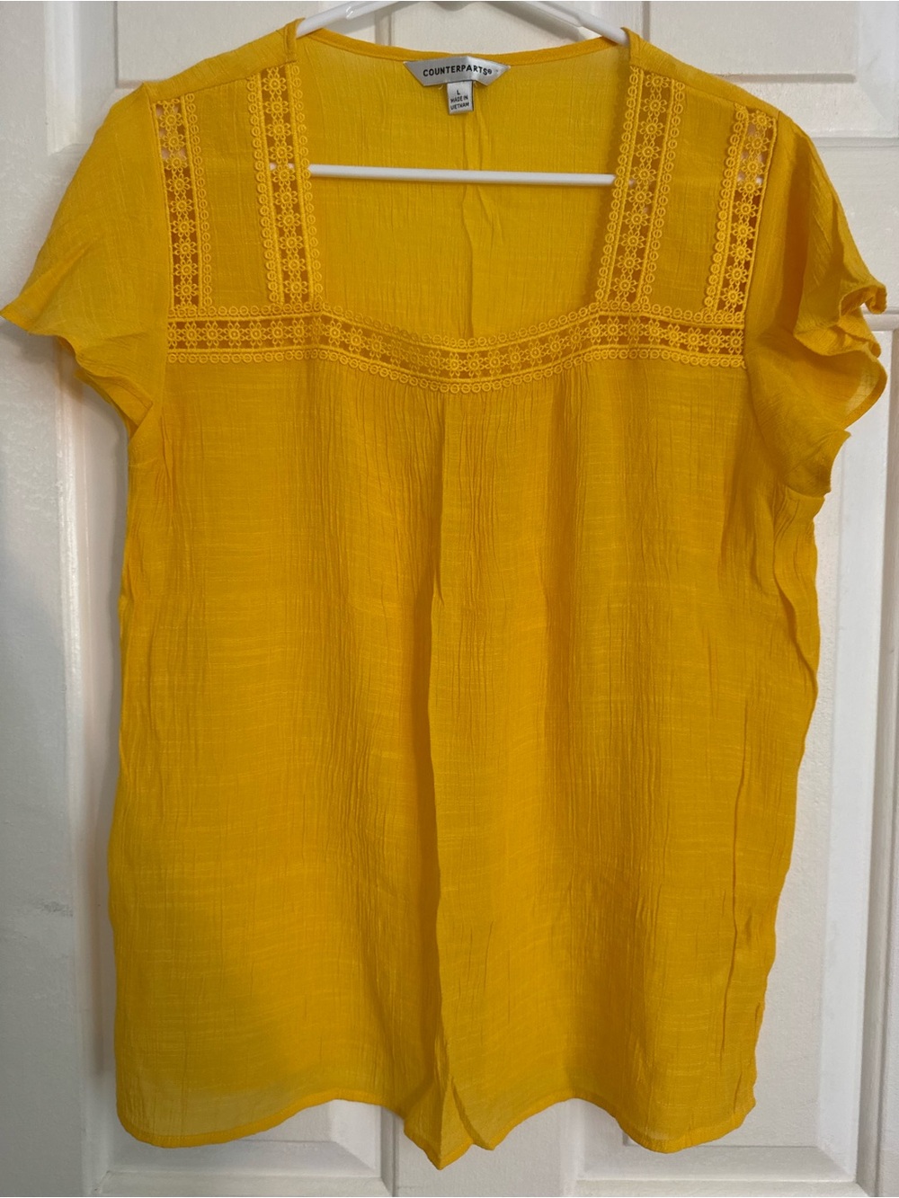 Counterparts Bright Yellow Lace-Yoke Short Sleeve Tunic